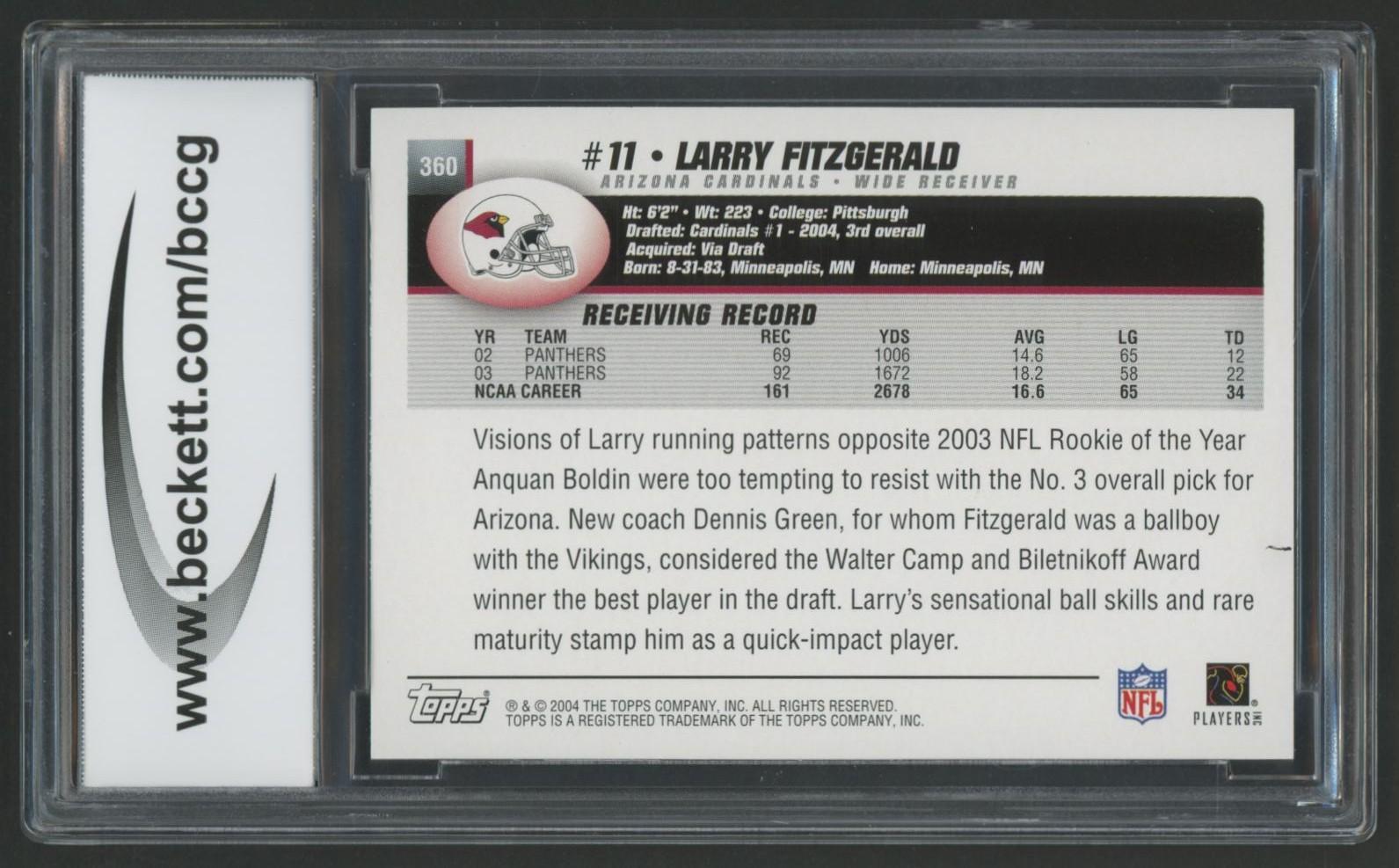 Larry Fitzgerald 2004 Topps #360 (BCCG 10) at PristineAuction.com Larry Fitzgerald 2004 Topps #360 (BCCG 10) at PristineAuction.com