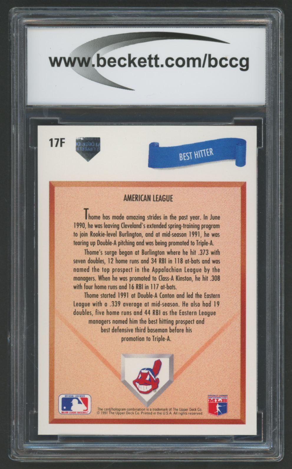 Jim Thome 1991 Upper Deck Final Edition #17F RC (BCCG 9) at PristineAuction.com Jim Thome 1991 Upper Deck Final Edition #17F RC (BCCG 9) at PristineAuction.com