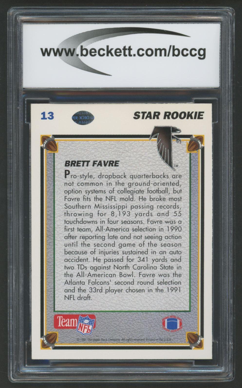 Brett Favre 1991 Upper Deck #13 RC (BCCG 9) at PristineAuction.com Brett Favre 1991 Upper Deck #13 RC (BCCG 9) at PristineAuction.com