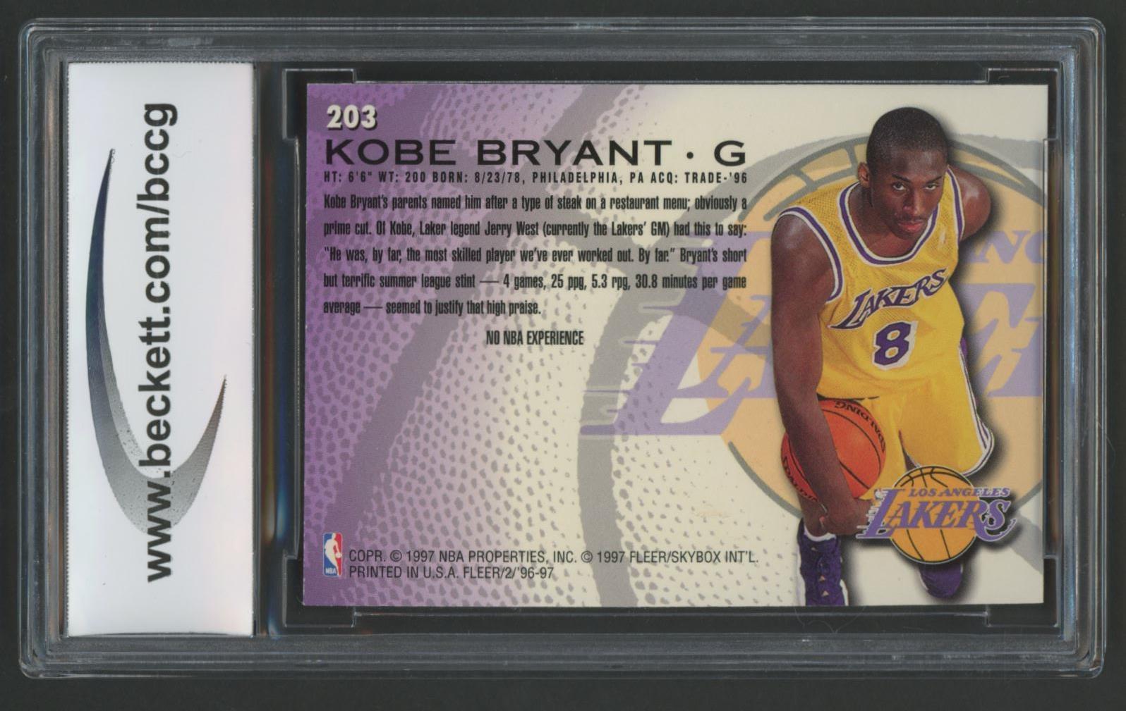 Kobe Bryant 1996-97 Fleer #203 RC (BCCG 9) at PristineAuction.com Kobe Bryant 1996-97 Fleer #203 RC (BCCG 9) at PristineAuction.com