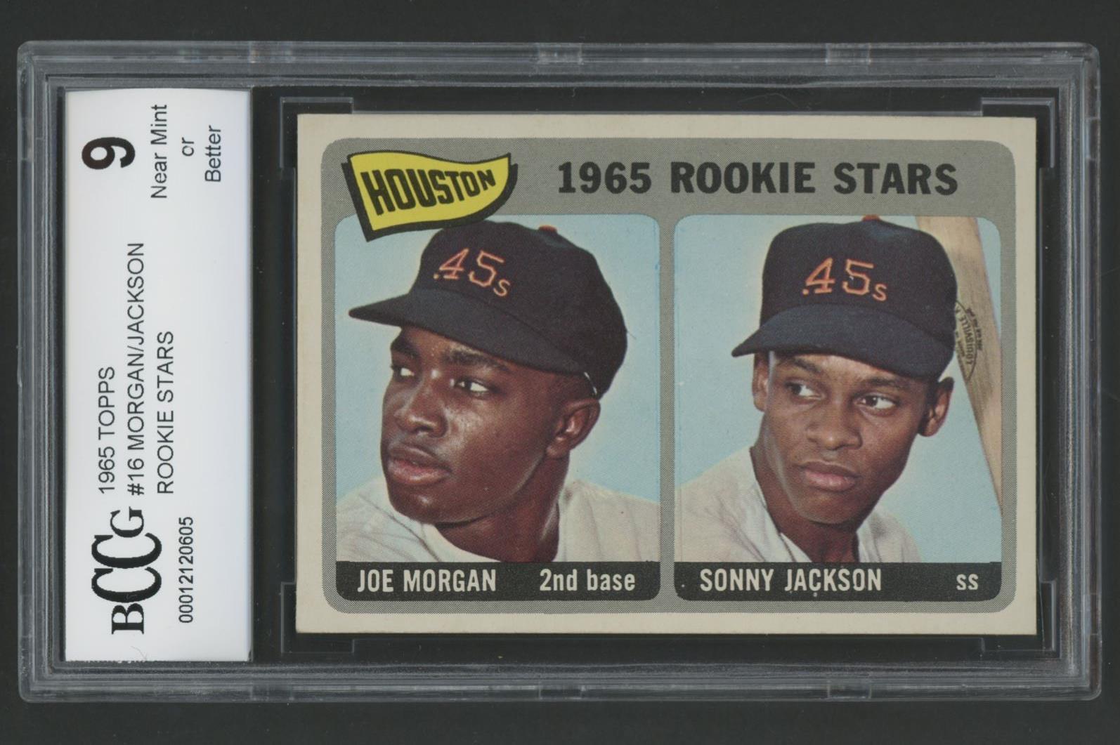 Joe Morgan RC / Sonny Jackson RC DP 1965 Topps Rookie Stars #16 (BCCG 9) at PristineAuction.com Joe Morgan RC / Sonny Jackson RC DP 1965 Topps Rookie Stars #16 (BCCG 9) at PristineAuction.com