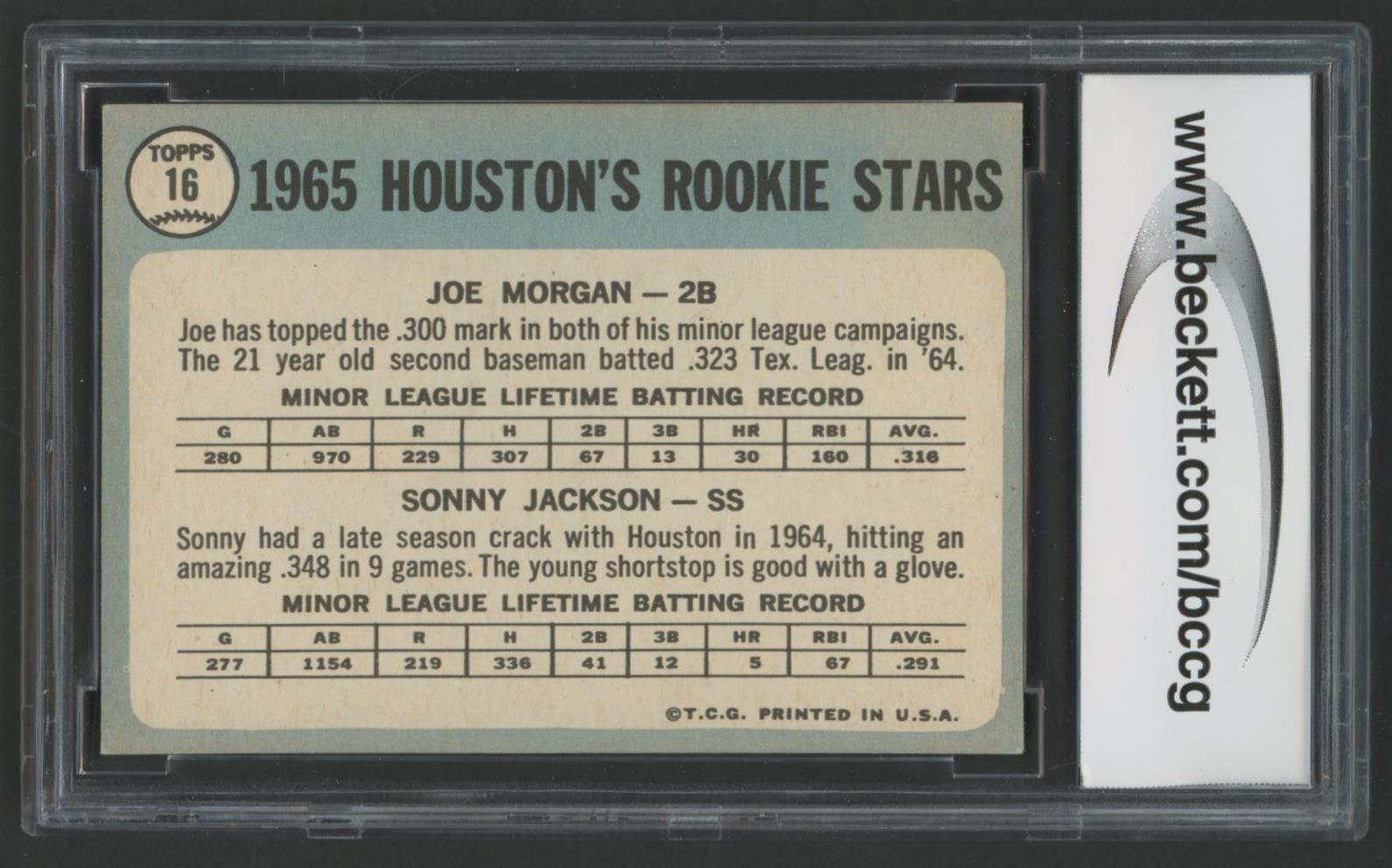Joe Morgan RC / Sonny Jackson RC DP 1965 Topps Rookie Stars #16 (BCCG 9) at PristineAuction.com Joe Morgan RC / Sonny Jackson RC DP 1965 Topps Rookie Stars #16 (BCCG 9) at PristineAuction.com