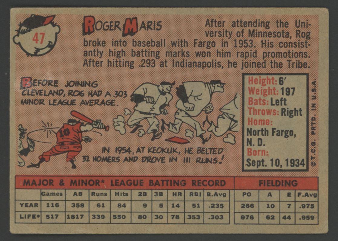 Roger Maris 1958 Topps #47 RC at PristineAuction.com Roger Maris 1958 Topps #47 RC at PristineAuction.com