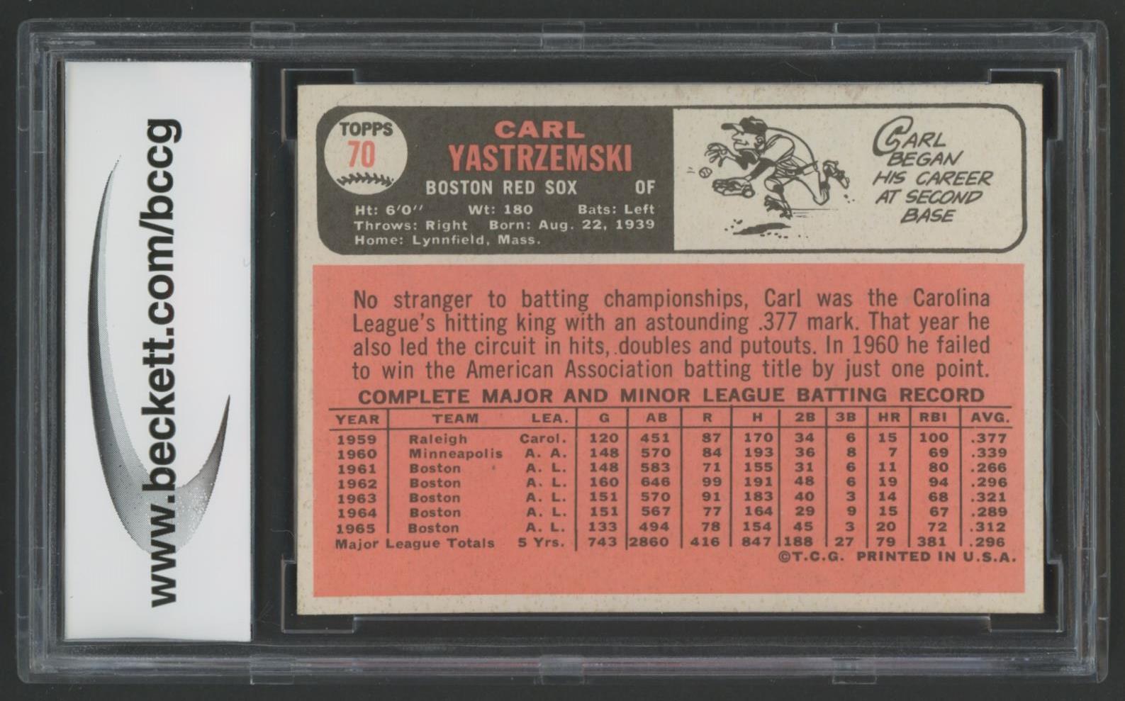 Carl Yastrzemski 1966 Topps #70 (BCCG 9) at PristineAuction.com Carl Yastrzemski 1966 Topps #70 (BCCG 9) at PristineAuction.com
