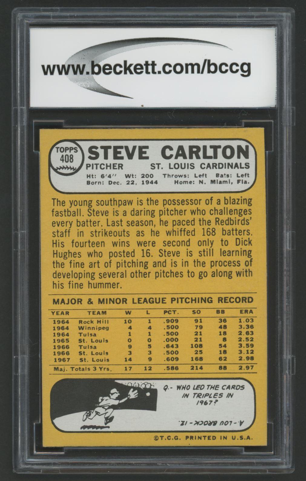 Steve Carlton 1968 Topps #408 (BCCG 9) at PristineAuction.com Steve Carlton 1968 Topps #408 (BCCG 9) at PristineAuction.com