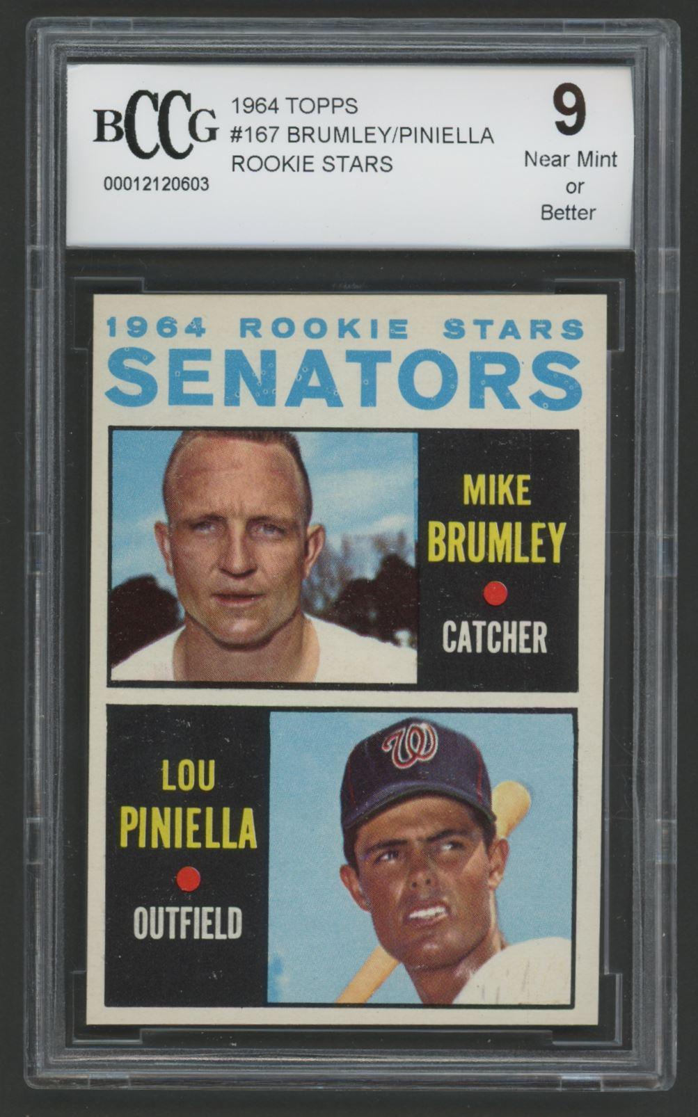 Lou Piniella / Mike Brumley 1964 Topps #167 Rookie Stars RC (BCCG 9) at PristineAuction.com Lou Piniella / Mike Brumley 1964 Topps #167 Rookie Stars RC (BCCG 9) at PristineAuction.com