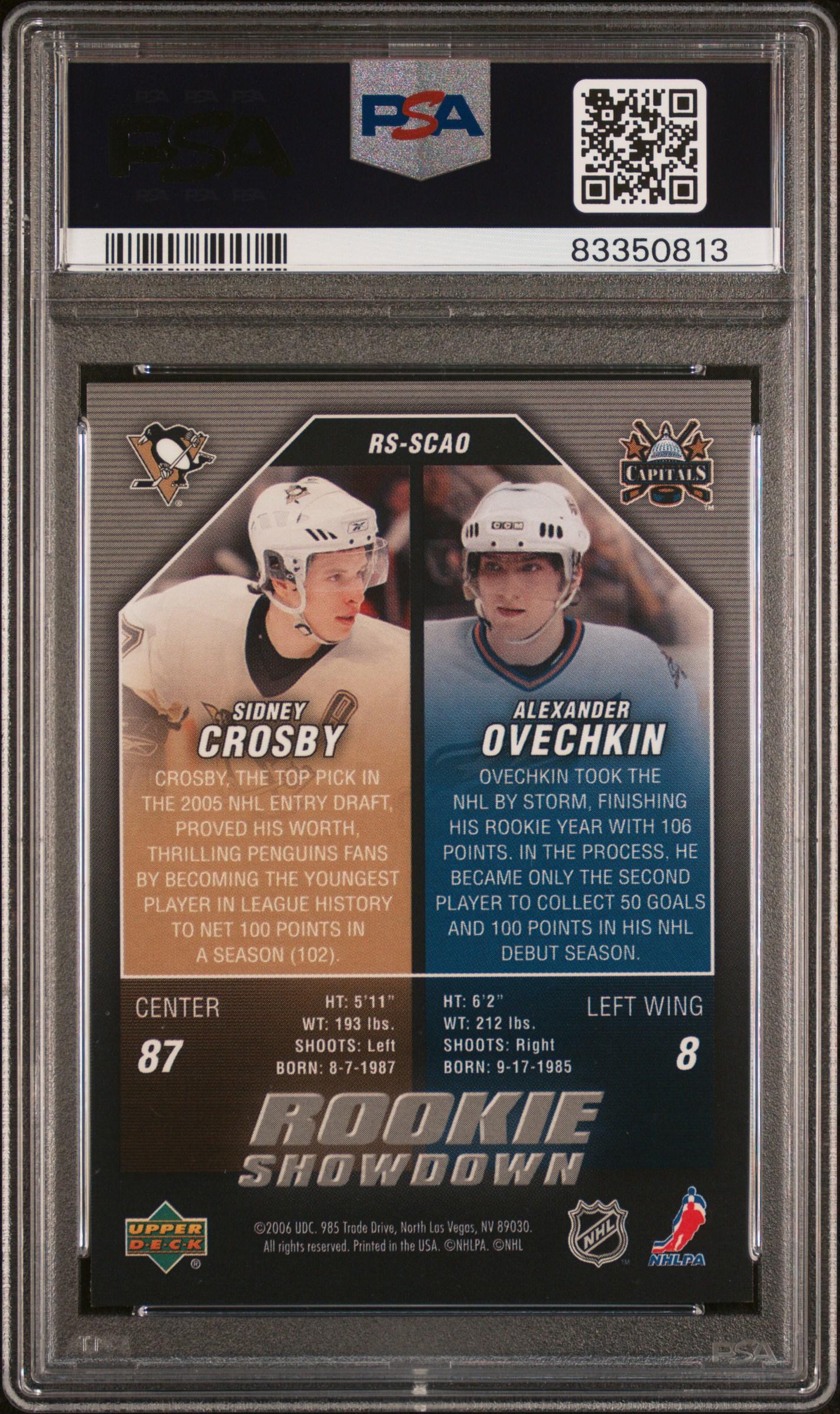 Sidney Crosby / Alexander Ovechkin 2005 Upper Deck Rookie Showdown #RSSCAO (PSA 10) at PristineAuction.com Sidney Crosby / Alexander Ovechkin 2005 Upper Deck Rookie Showdown #RSSCAO (PSA 10) at PristineAuction.com