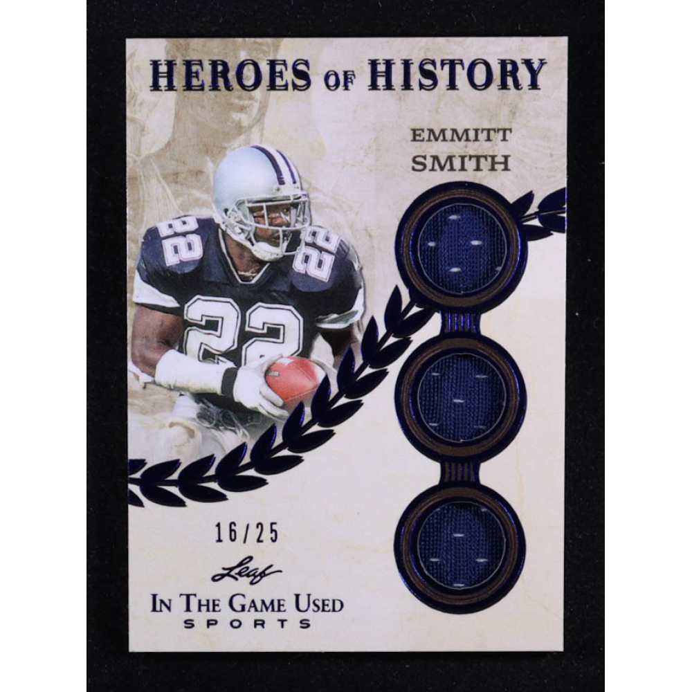 Emmitt Smith 2025 Leaf ITG Used Sports Heroes Of History Triple Relic Blue #HH28 #16/25 at PristineAuction.com