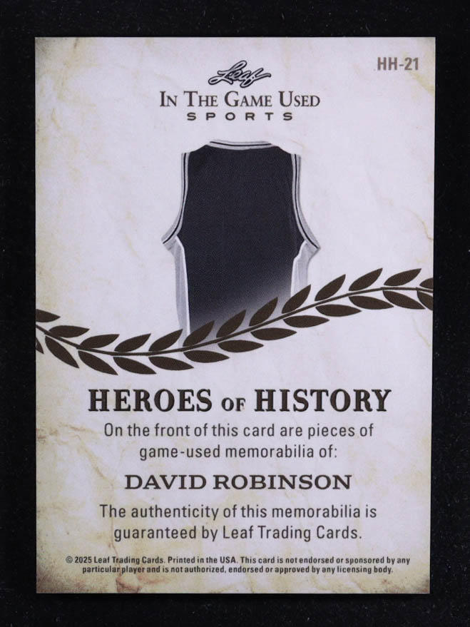David Robinson 2025 Leaf ITG Used Sports Heroes Of History Triple Relic Blue #HH21 #24/35 at PristineAuction.com David Robinson 2025 Leaf ITG Used Sports Heroes Of History Triple Relic Blue #HH21 #24/35 at PristineAuction.com