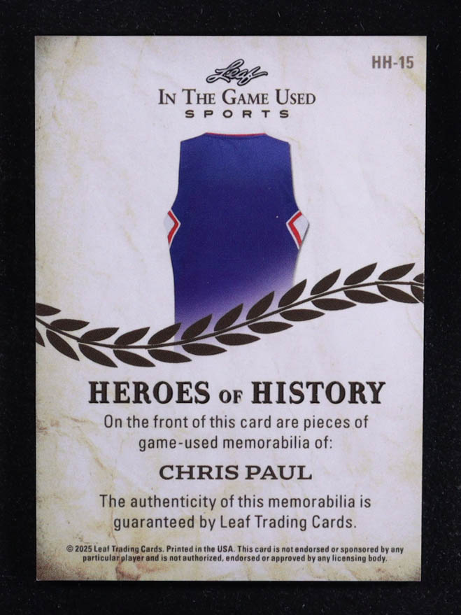 Chris Paul 2025 Leaf ITG Used Sports Heroes Of History Triple Relic Blue #HH15 #31/35 at PristineAuction.com Chris Paul 2025 Leaf ITG Used Sports Heroes Of History Triple Relic Blue #HH15 #31/35 at PristineAuction.com