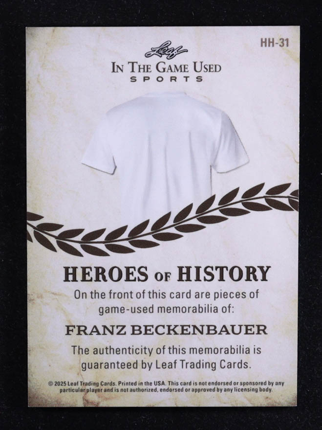 Franz Beckenbauer 2025 Leaf ITG Used Sports Heroes Of History Triple Relic Blue #HH31 #18/20 at PristineAuction.com Franz Beckenbauer 2025 Leaf ITG Used Sports Heroes Of History Triple Relic Blue #HH31 #18/20 at PristineAuction.com