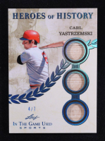 Carl Yastrzemski 2025 Leaf ITG Used Sports Heroes Of History Triple Relic Turquoise #HH12 #4/7 at PristineAuction.com