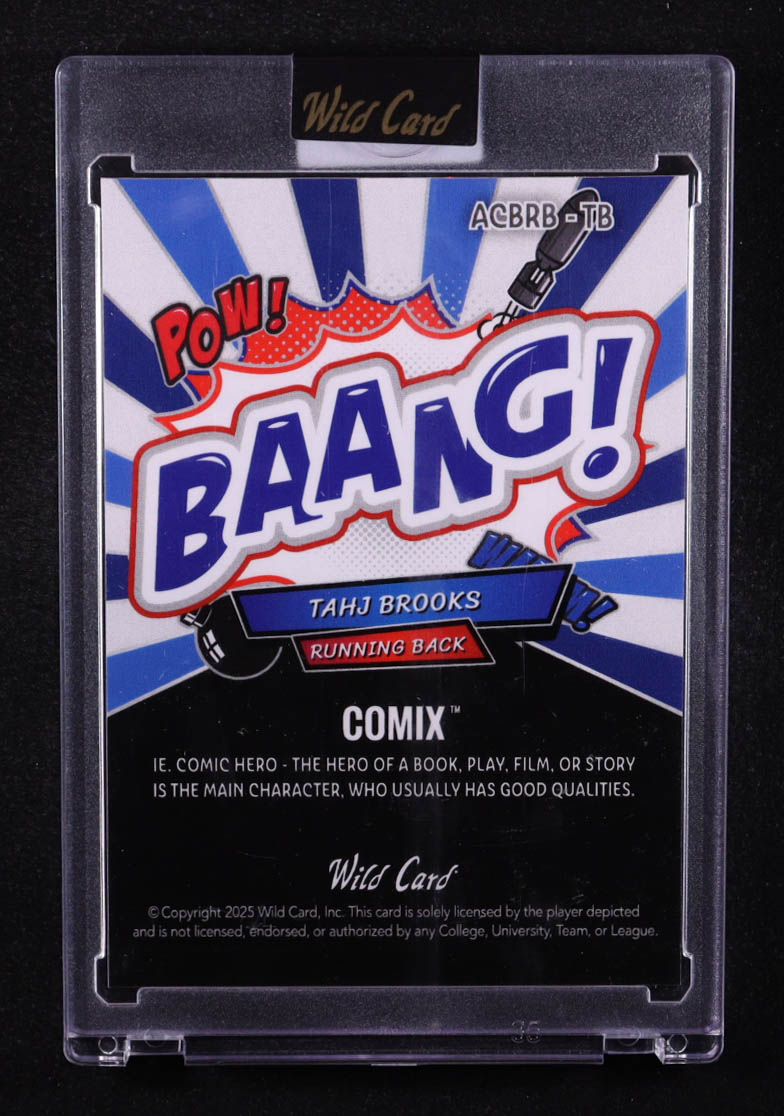 Tahj Brooks 2025 Wild Card Comix Baang! Blue and Navy Blue Lava #TB RC #7/12 at PristineAuction.com Tahj Brooks 2025 Wild Card Comix Baang! Blue and Navy Blue Lava #TB RC #7/12 at PristineAuction.com