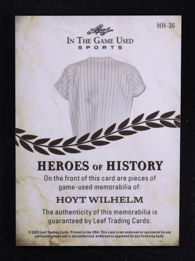 Hoyt Wilhelm 2025 Leaf ITG Used Sports Heroes Of History Triple Relic Silver Sparkle #HH36 #5/10 at PristineAuction.com Hoyt Wilhelm 2025 Leaf ITG Used Sports Heroes Of History Triple Relic Silver Sparkle #HH36 #5/10 at PristineAuction.com