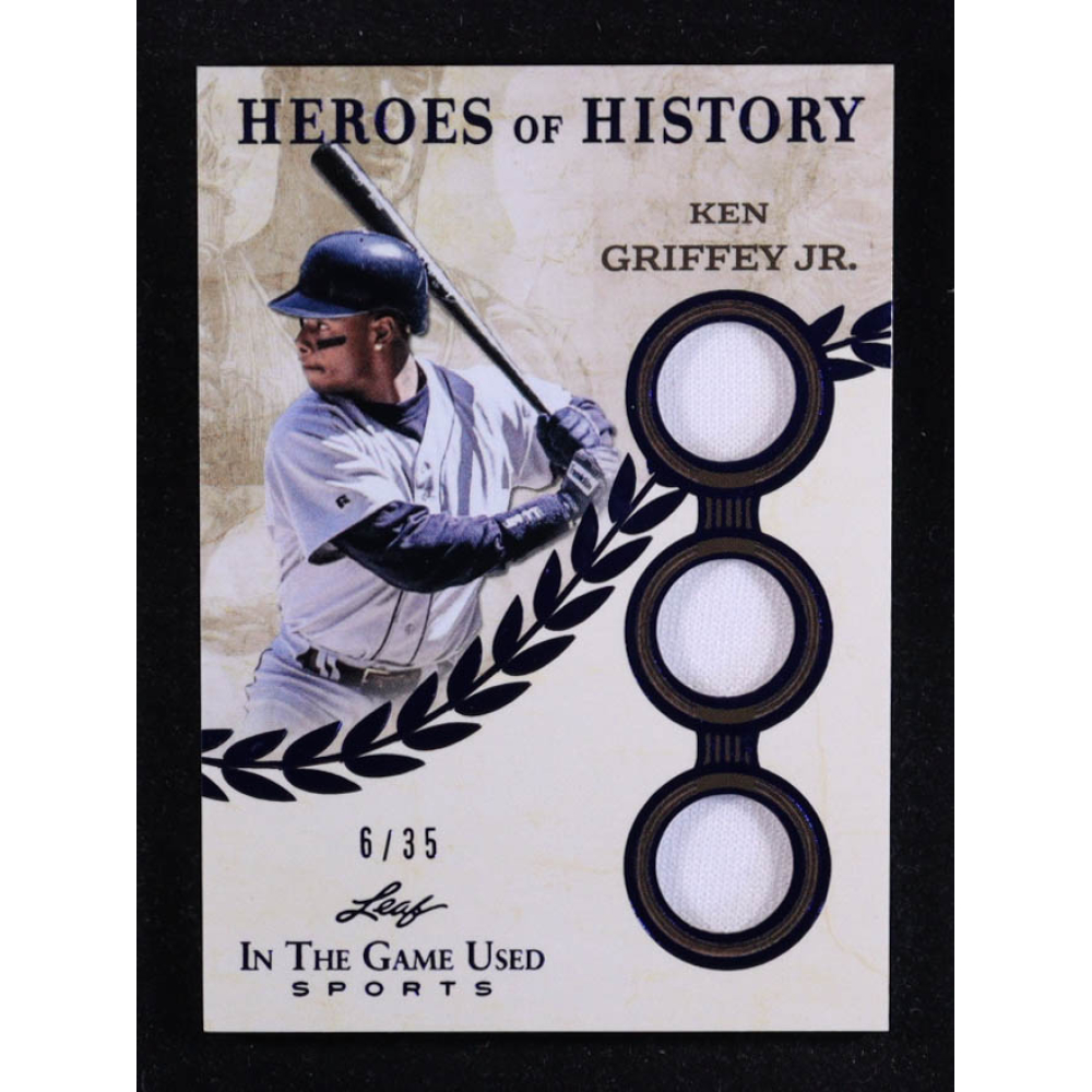 Ken Griffey Jr. 2025 Leaf ITG Used Sports Heroes Of History Triple Relic Blue #HH45 #6/35 at PristineAuction.com