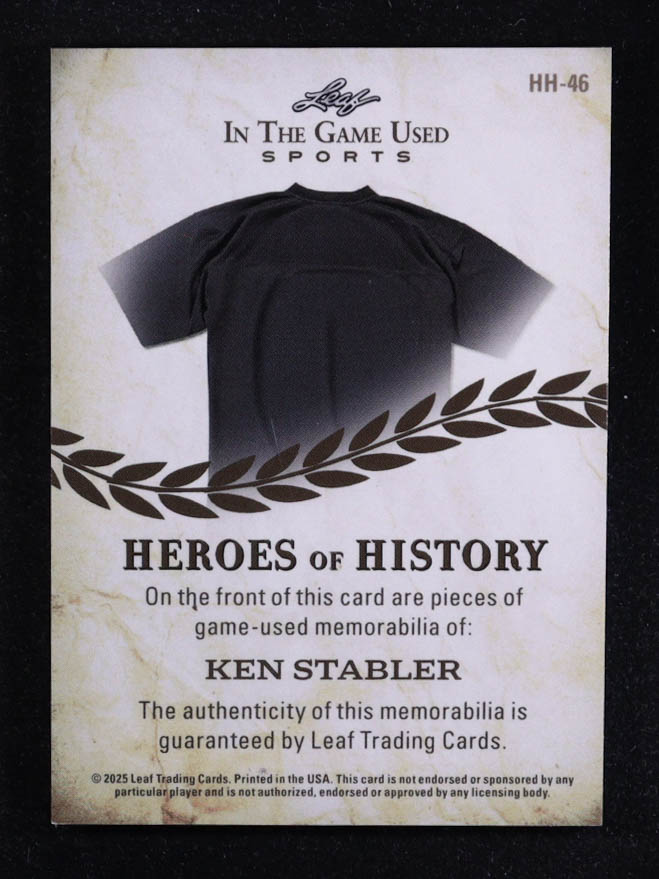 Ken Stabler 2025 Leaf ITG Used Sports Heroes Of History Triple Relic Blue #HH46 #16/20 at PristineAuction.com Ken Stabler 2025 Leaf ITG Used Sports Heroes Of History Triple Relic Blue #HH46 #16/20 at PristineAuction.com