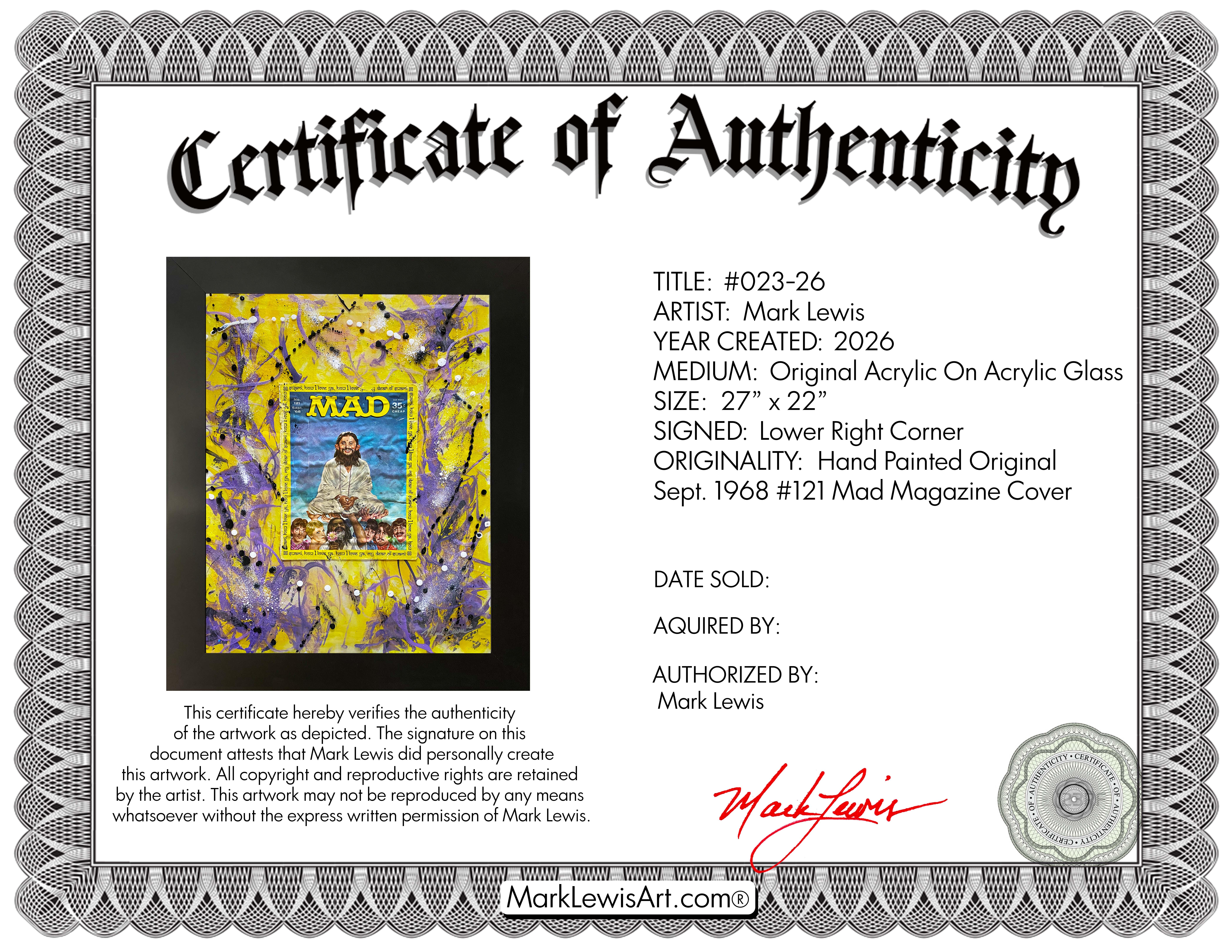 "Swami Maharishi" 1968 MAD Magazine Original Custom Framed Painting On Glass 023-26 (Lewis) at PristineAuction.com "Swami Maharishi" 1968 MAD Magazine Original Custom Framed Painting On Glass 023-26 (Lewis) at PristineAuction.com