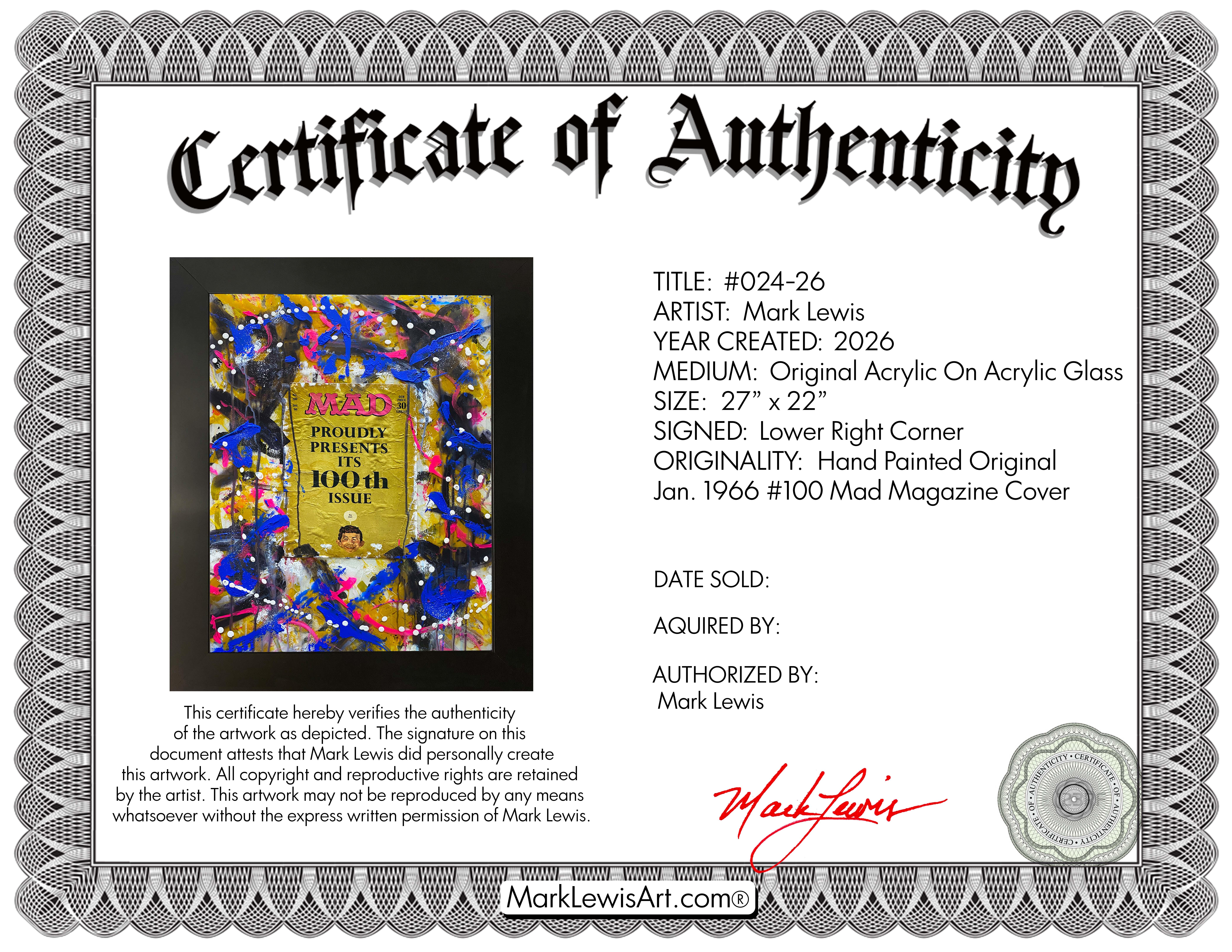 "Centennial Chaos" 1966 MAD Magazine Original Custom Framed Painting On Glass 024-26 (Lewis) at PristineAuction.com "Centennial Chaos" 1966 MAD Magazine Original Custom Framed Painting On Glass 024-26 (Lewis) at PristineAuction.com