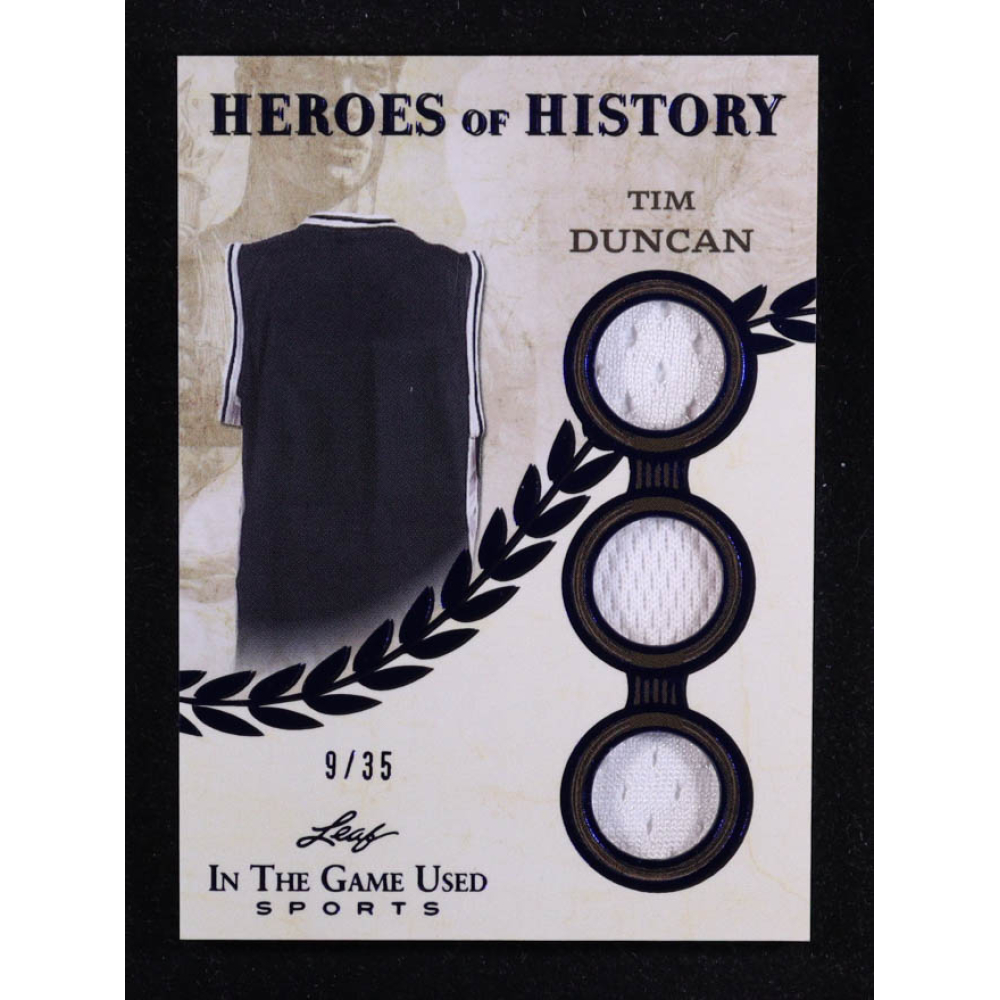 Tim Duncan 2025 Leaf ITG Used Sports Heroes Of History Triple Relic Blue #HH84 #9/35 at PristineAuction.com