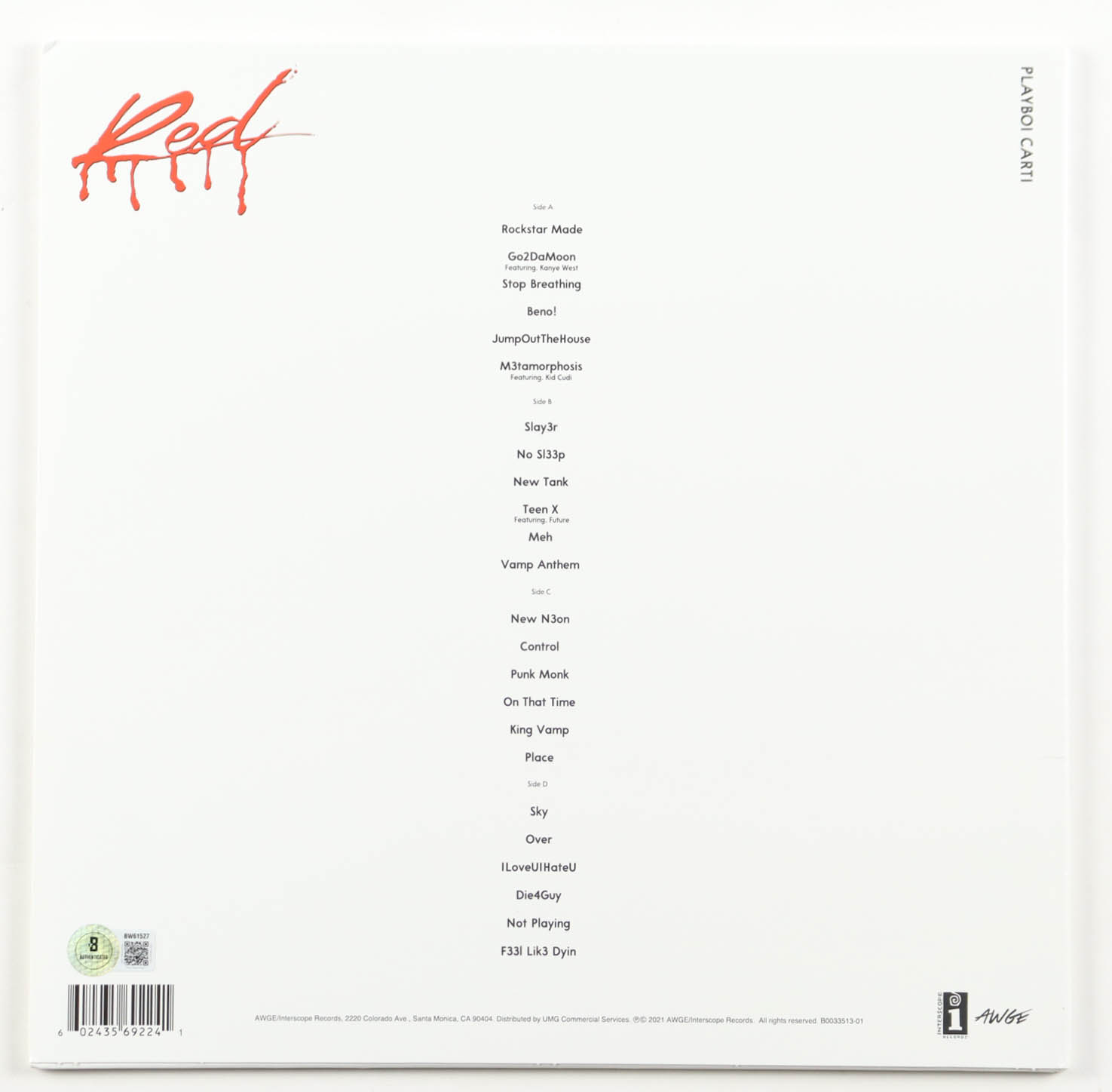 Playboi Carti Signed "Whole Lotta Red" Vinyl Record Album (Beckett) at PristineAuction.com Playboi Carti Signed "Whole Lotta Red" Vinyl Record Album (Beckett) at PristineAuction.com