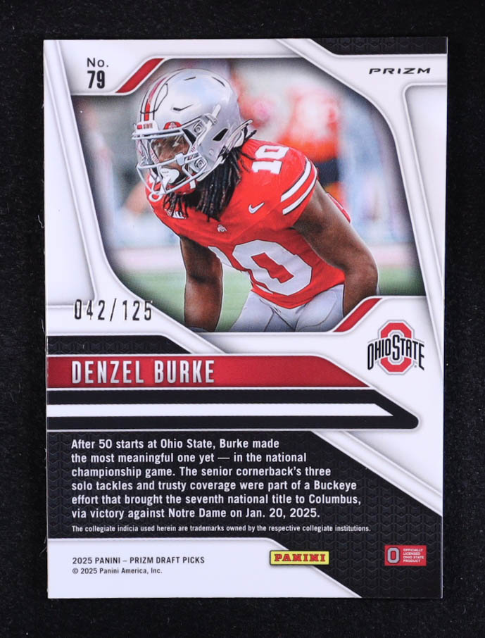 Denzel Burke 2025 Panini Prizm Draft Picks Red Prizm #79 #42/125 RC at PristineAuction.com Denzel Burke 2025 Panini Prizm Draft Picks Red Prizm #79 #42/125 RC at PristineAuction.com