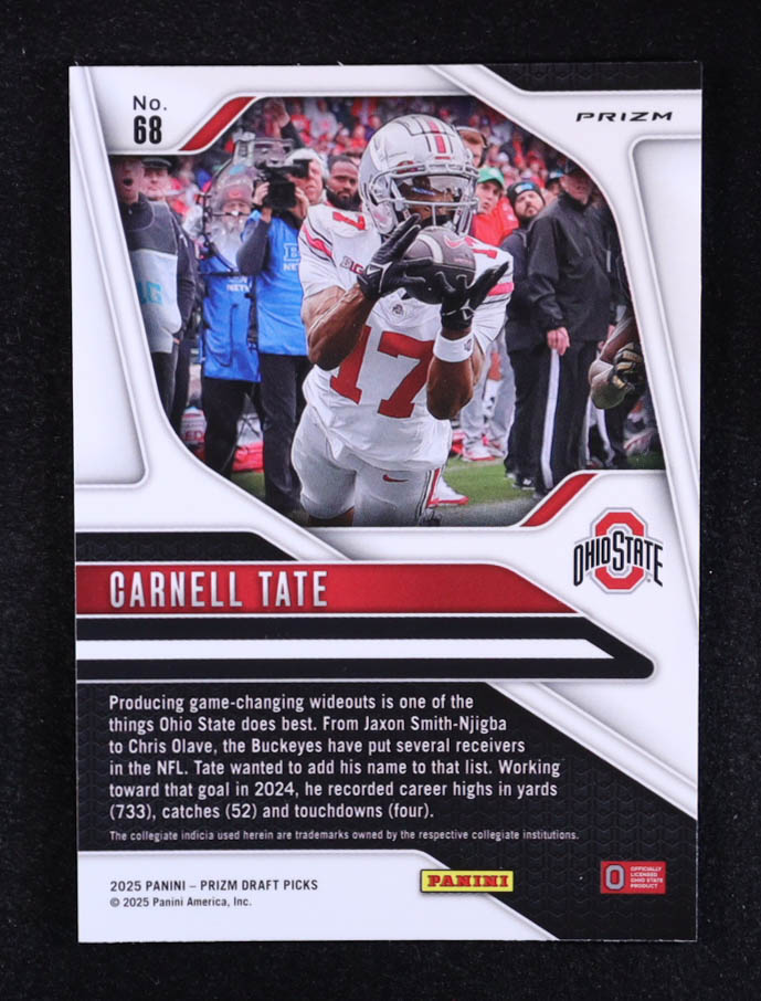 Carnell Tate 2025 Panini Prizm Draft Picks Prizms Gold Ice #68 RC at PristineAuction.com Carnell Tate 2025 Panini Prizm Draft Picks Prizms Gold Ice #68 RC at PristineAuction.com