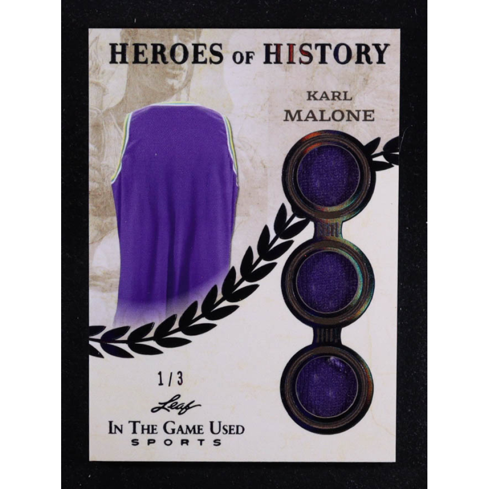 Karl Malone 2025 Leaf ITG Used Sports Heroes Of History Triple Relic Black #HH44 #1/3 at PristineAuction.com
