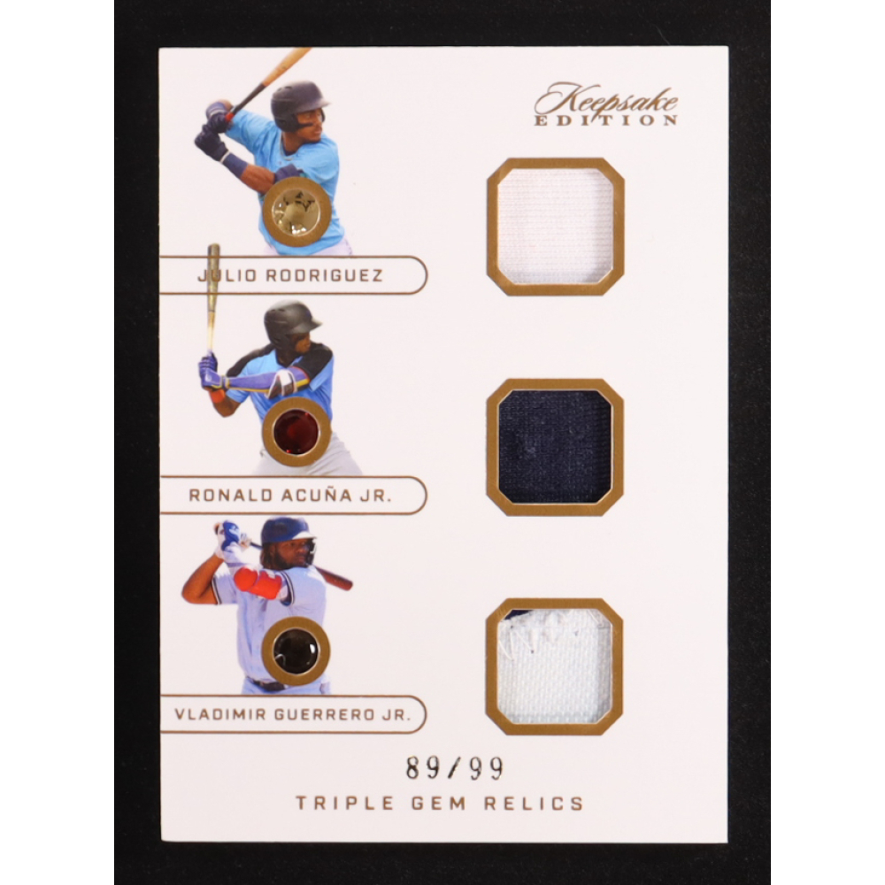 Julio Rodriguez / Ronald Acuna Jr. / Vladimir Guerrero Jr. 2024 Keepsake Triple Gem Relics #381 #89/99 at PristineAuction.com