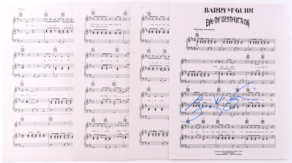 Barry McGuire Signed "Eve of Destruction" Sheet Music (JSA) at PristineAuction.com Barry McGuire Signed "Eve of Destruction" Sheet Music (JSA) at PristineAuction.com