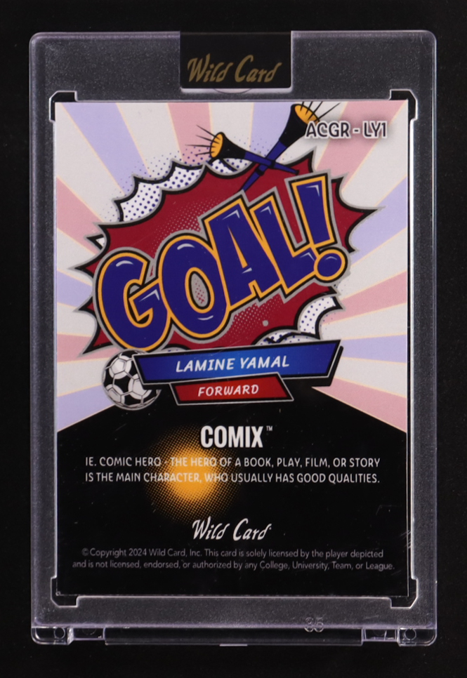 Lamine Yamal 2024 Wild Card Comix Goal! Red and Blue Scope #ACCRLY1 RC #1/3 at PristineAuction.com Lamine Yamal 2024 Wild Card Comix Goal! Red and Blue Scope #ACCRLY1 RC #1/3 at PristineAuction.com