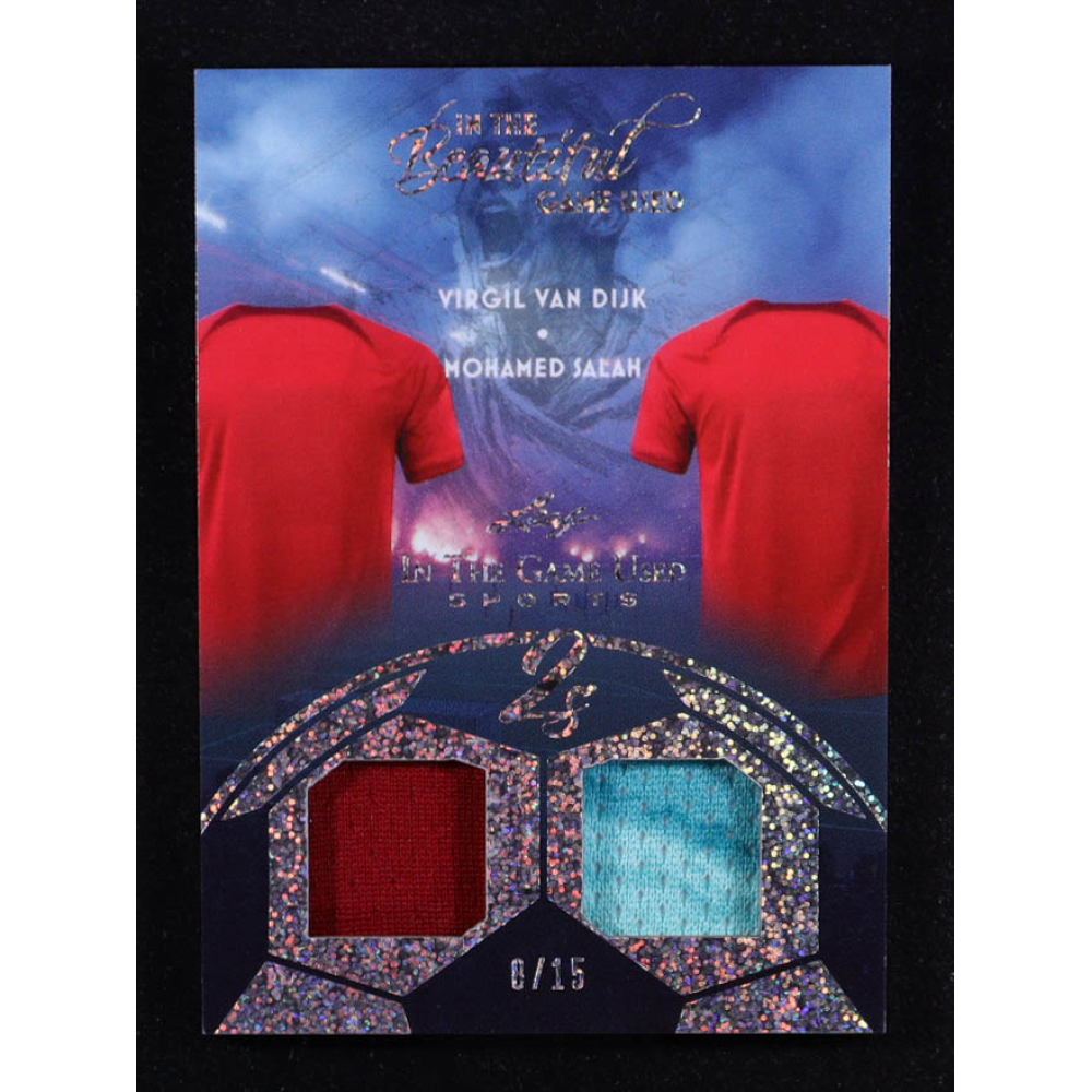 Virgil van Dijk / Mohamed Salah 2025 Leaf ITG Used Sports In The Beautiful Game Used Relics Silver Sparkle #B212 #8/15 at PristineAuction.com