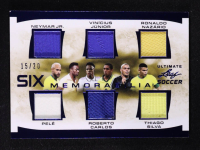 2022 Leaf Ultimate Soccer Six Memorabilia Platinum Spectrum #USM-4 #15/20 Neymar Jr. / Vinicius Junior / Ronaldo Nazario / Pele / Roberto Carlos / Thiago Silva at PristineAuction.com