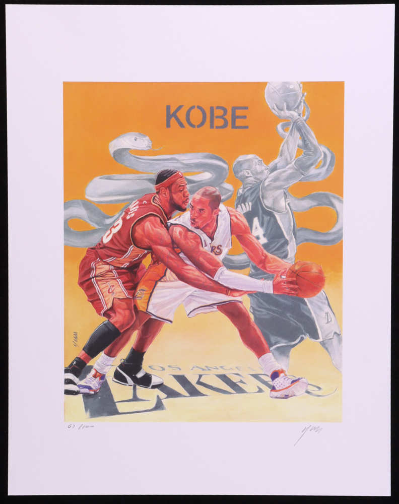"Kobe Bryant & LeBron James" 11x14 LE Lithograph by John Yim #/100 (PA) at PristineAuction.com "Kobe Bryant & LeBron James" 11x14 LE Lithograph by John Yim #/100 (PA) at PristineAuction.com