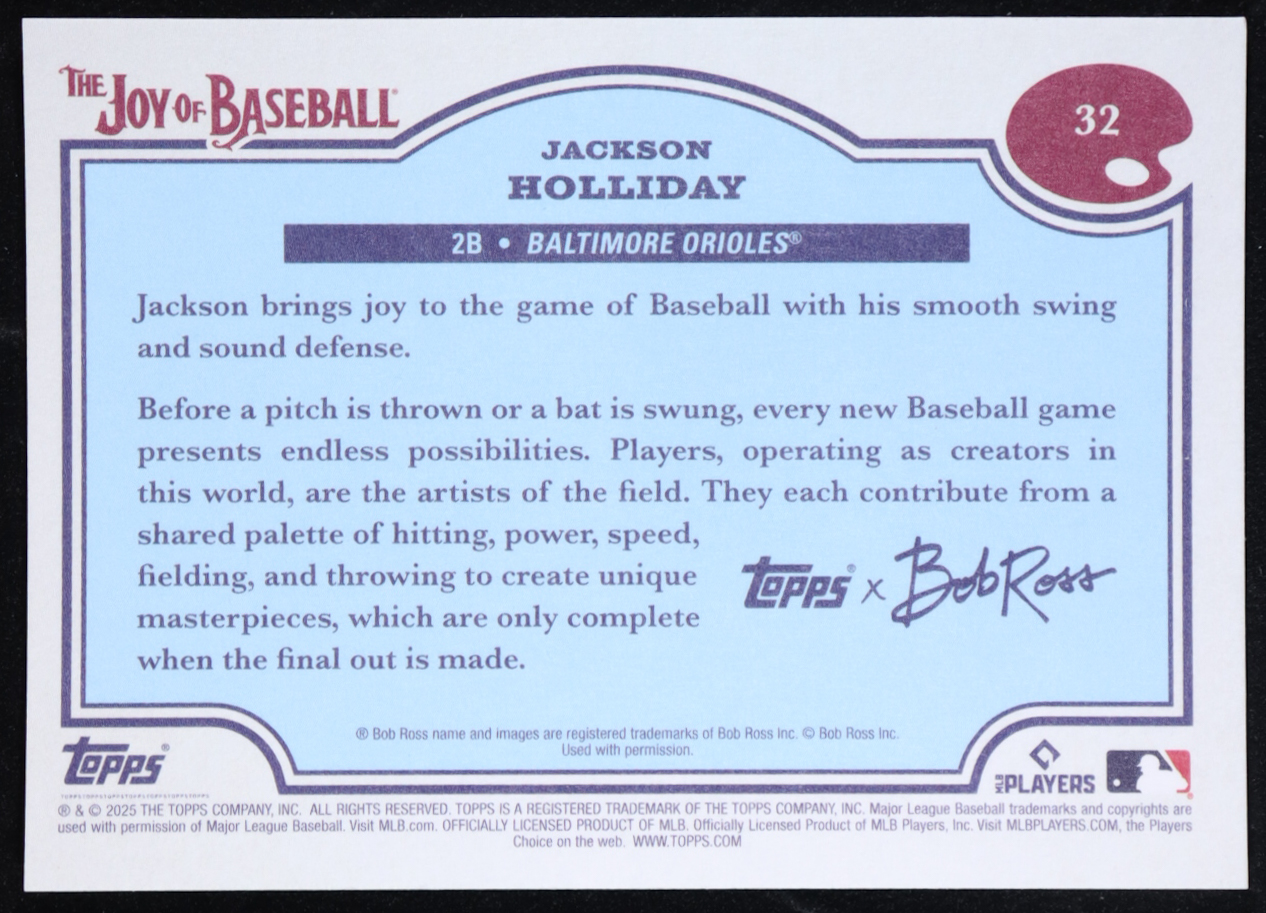 Jackson Holliday 2025 Topps X Bob Ross The Joy of Baseball #32 at PristineAuction.com Jackson Holliday 2025 Topps X Bob Ross The Joy of Baseball #32 at PristineAuction.com