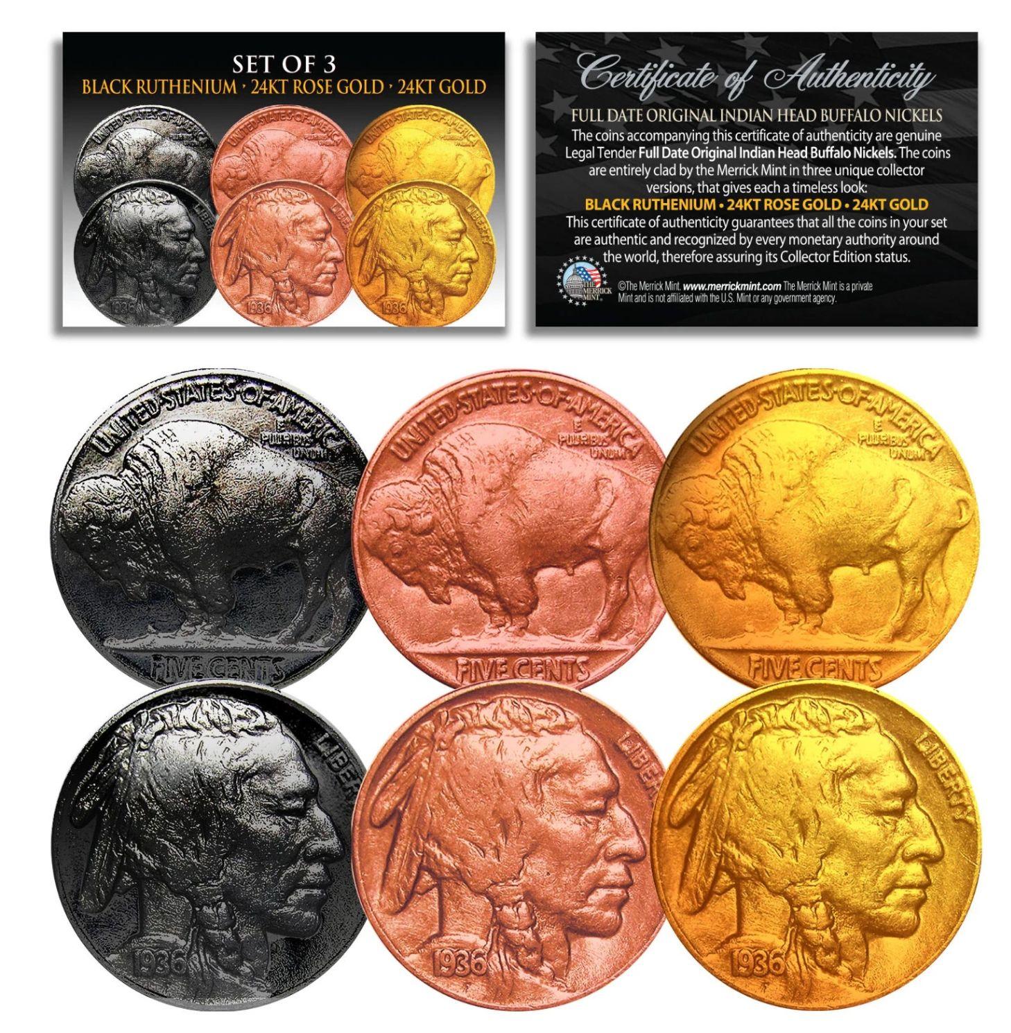 Set of (3) 1930's Vintage Original Buffalo Indian Head Nickel Coins at PristineAuction.com Set of (3) 1930's Vintage Original Buffalo Indian Head Nickel Coins at PristineAuction.com