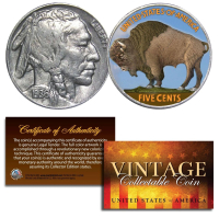 1930's 5 Cent Original Colorized Indian Head Buffalo Nickel Coin at PristineAuction.com