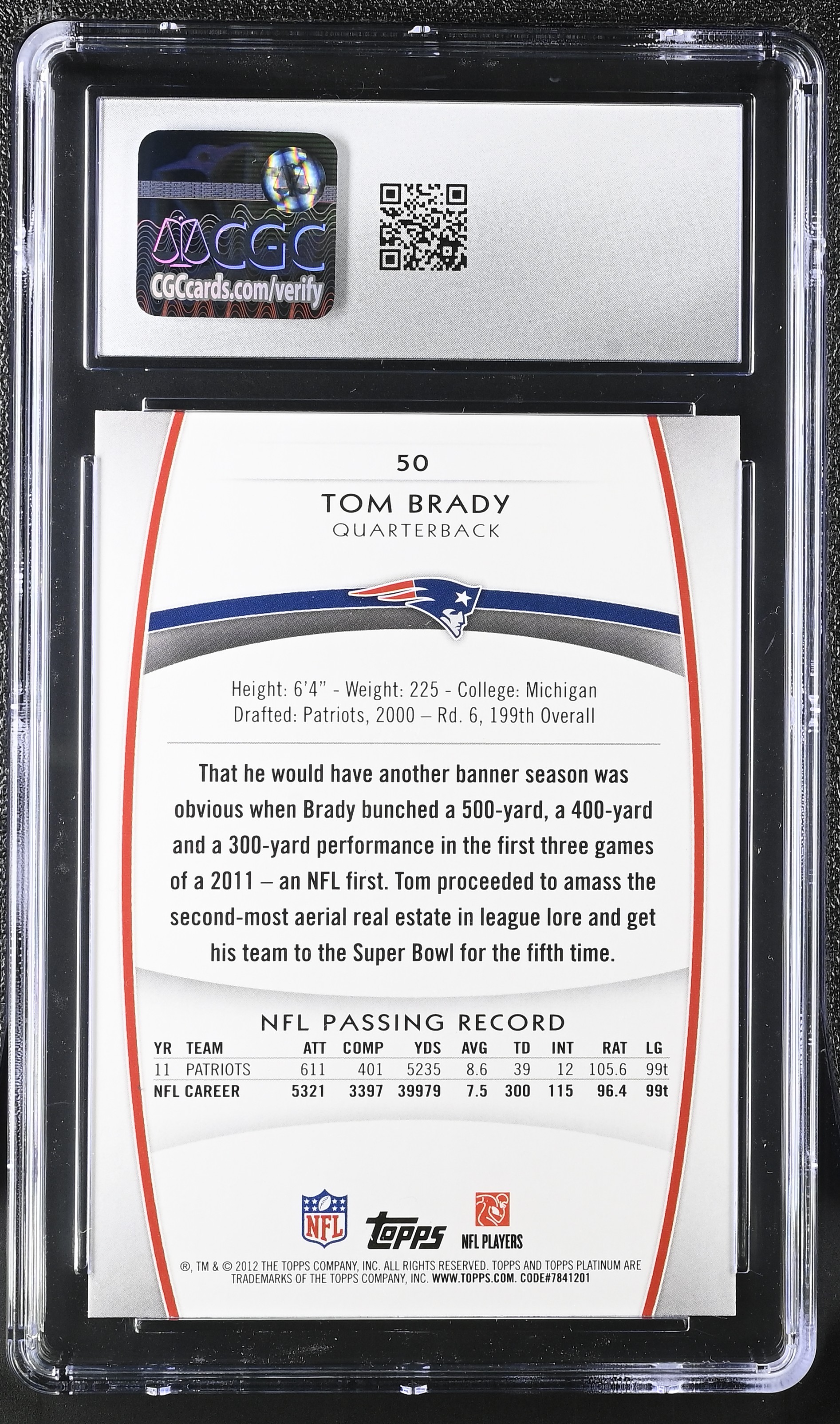 Tom Brady 2012 Topps Platinum #50 (CGC 9) at PristineAuction.com Tom Brady 2012 Topps Platinum #50 (CGC 9) at PristineAuction.com