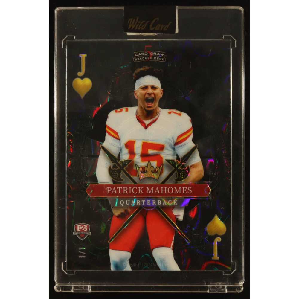 Patrick Mahomes II / Josh Allen 2024 Wild Card 5 Card Draw Stacked Jack of Hearts Black Rainbow Foil #SDJH-PMJANB2B #1/1 at PristineAuction.com