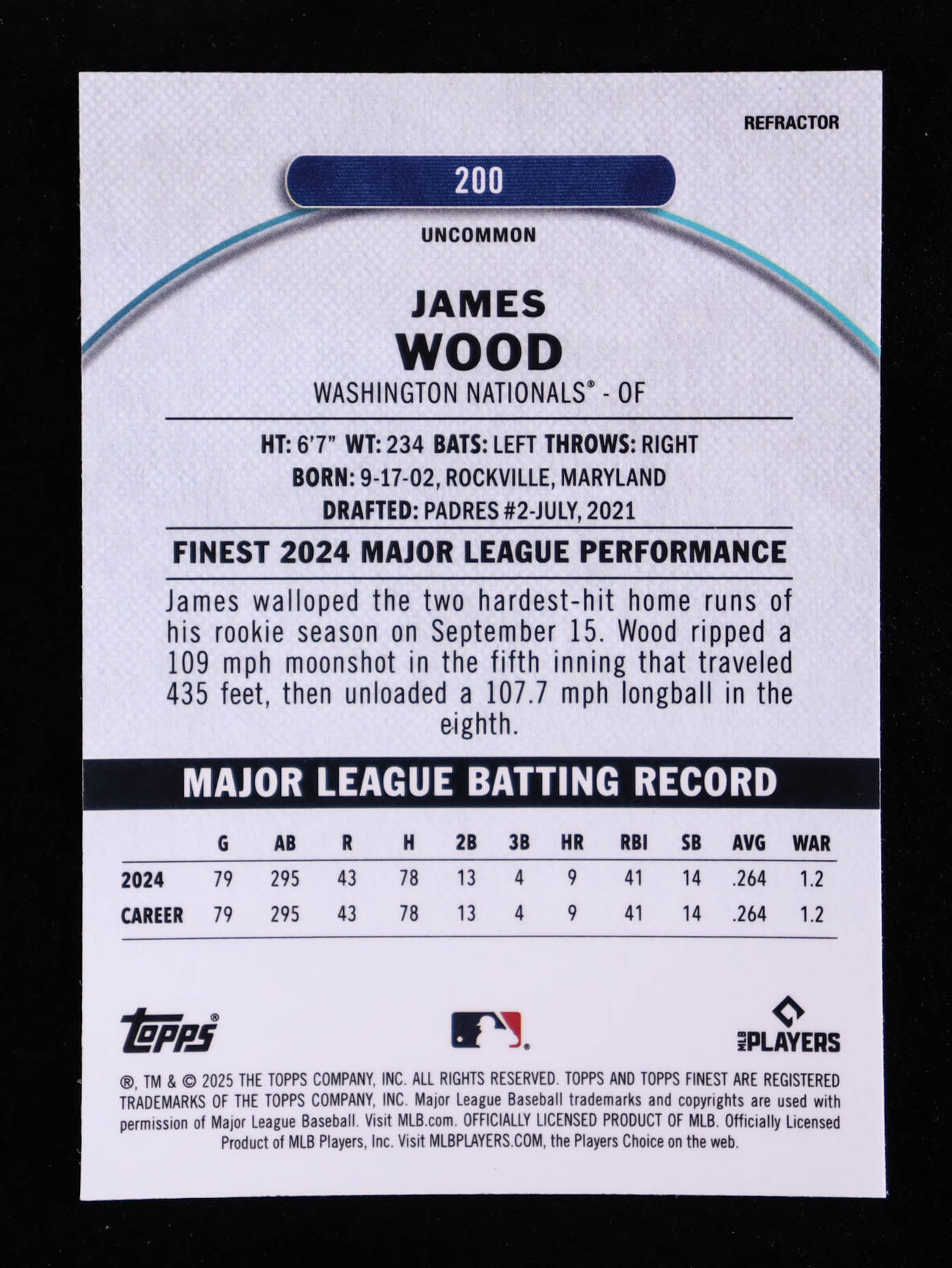 James Wood 2025 Finest Refractors #200 RC at PristineAuction.com James Wood 2025 Finest Refractors #200 RC at PristineAuction.com