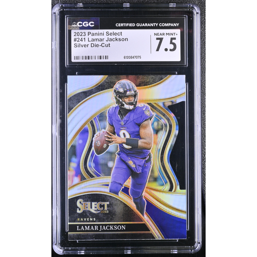 Lamar Jackson 2023 Panini Select Silver Die-Cut #241 (CGC 7.5) at PristineAuction.com