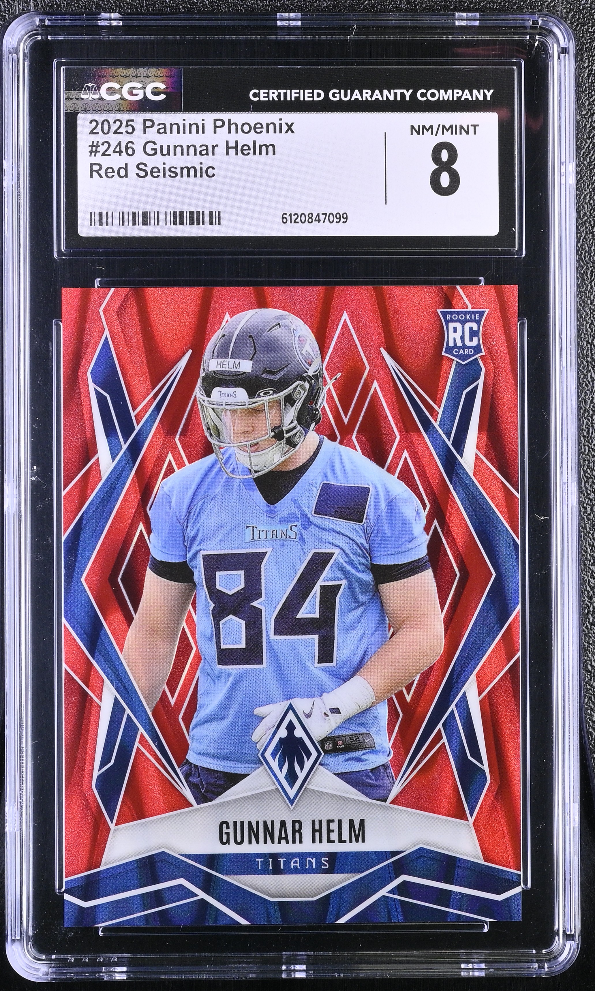 Gunnar Helm 2025 Panini Phoenix Red Seismic #246 RC #17/99 (CGC 8) at PristineAuction.com Gunnar Helm 2025 Panini Phoenix Red Seismic #246 RC #17/99 (CGC 8) at PristineAuction.com