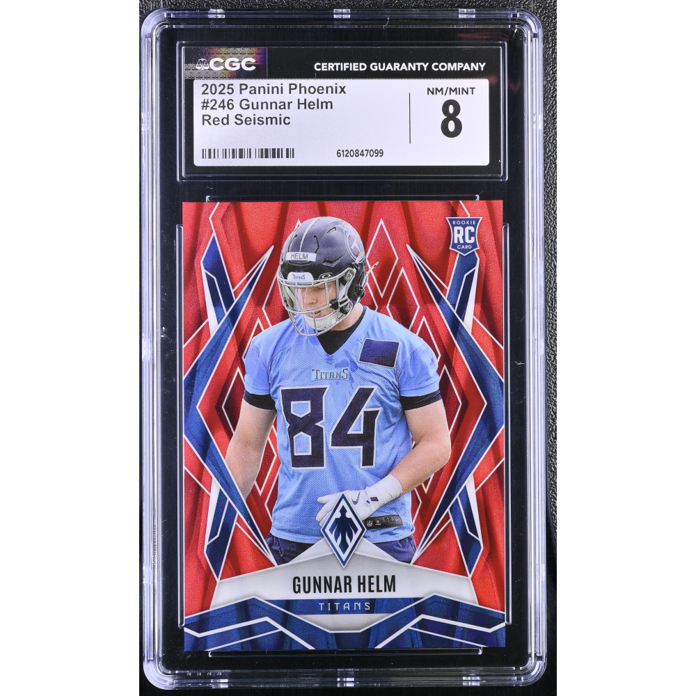 Gunnar Helm 2025 Panini Phoenix Red Seismic #246 RC #17/99 (CGC 8) at PristineAuction.com