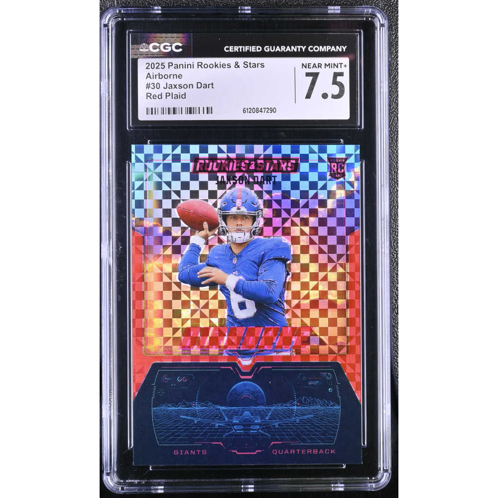 Jaxson Dart 2025 Panini Rookies & Stars Airborne Red Plaid #30 RC (CGC 7.5) at PristineAuction.com