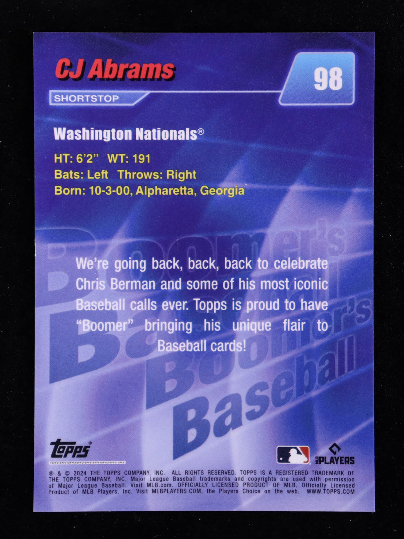 CJ Abrams 2024 Topps X Chris Berman Boomer's Baseball Teal #98 #5/50 at PristineAuction.com CJ Abrams 2024 Topps X Chris Berman Boomer's Baseball Teal #98 #5/50 at PristineAuction.com