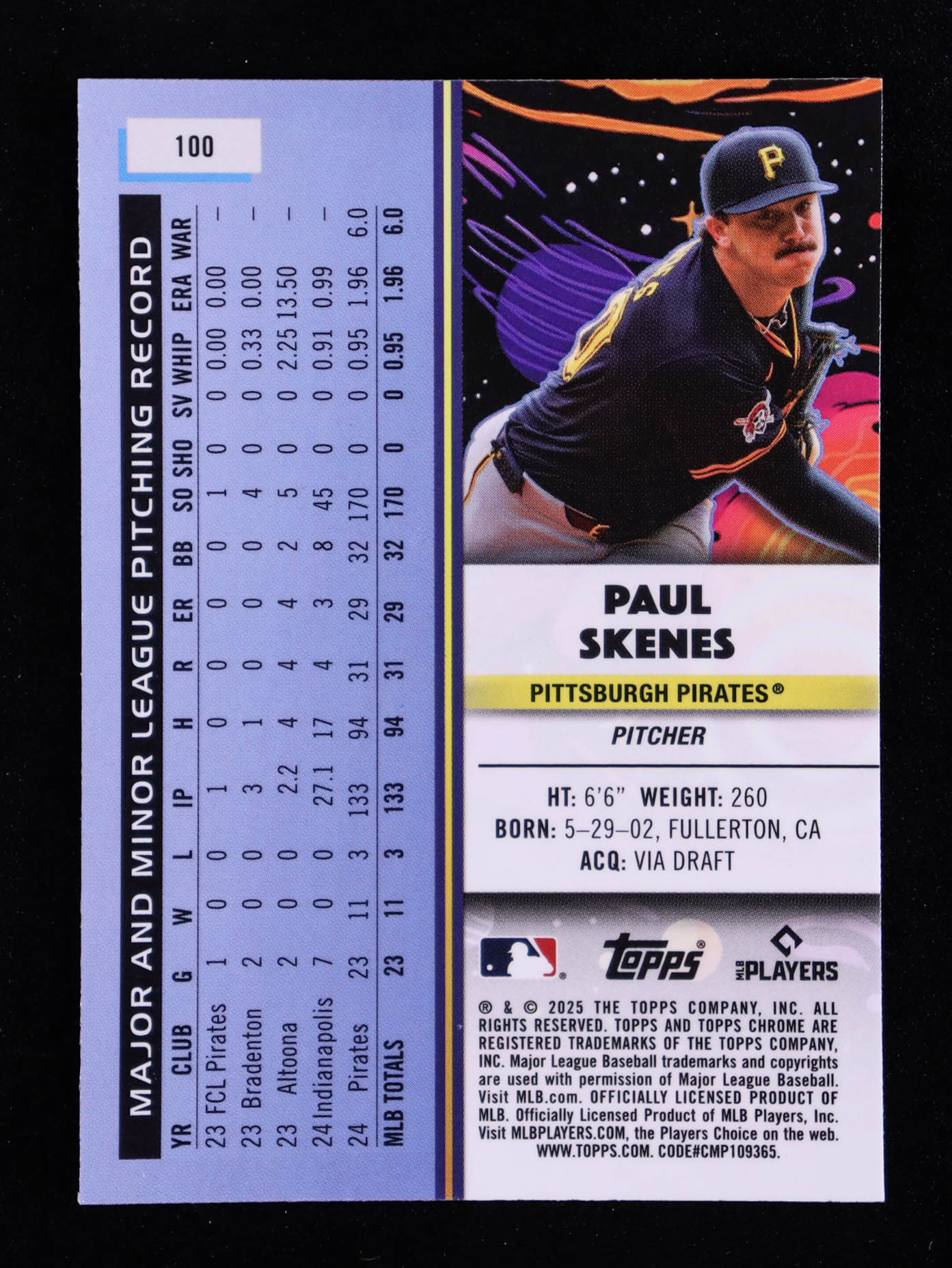 Paul Skenes 2025 Topps Cosmic Chrome #100 at PristineAuction.com Paul Skenes 2025 Topps Cosmic Chrome #100 at PristineAuction.com