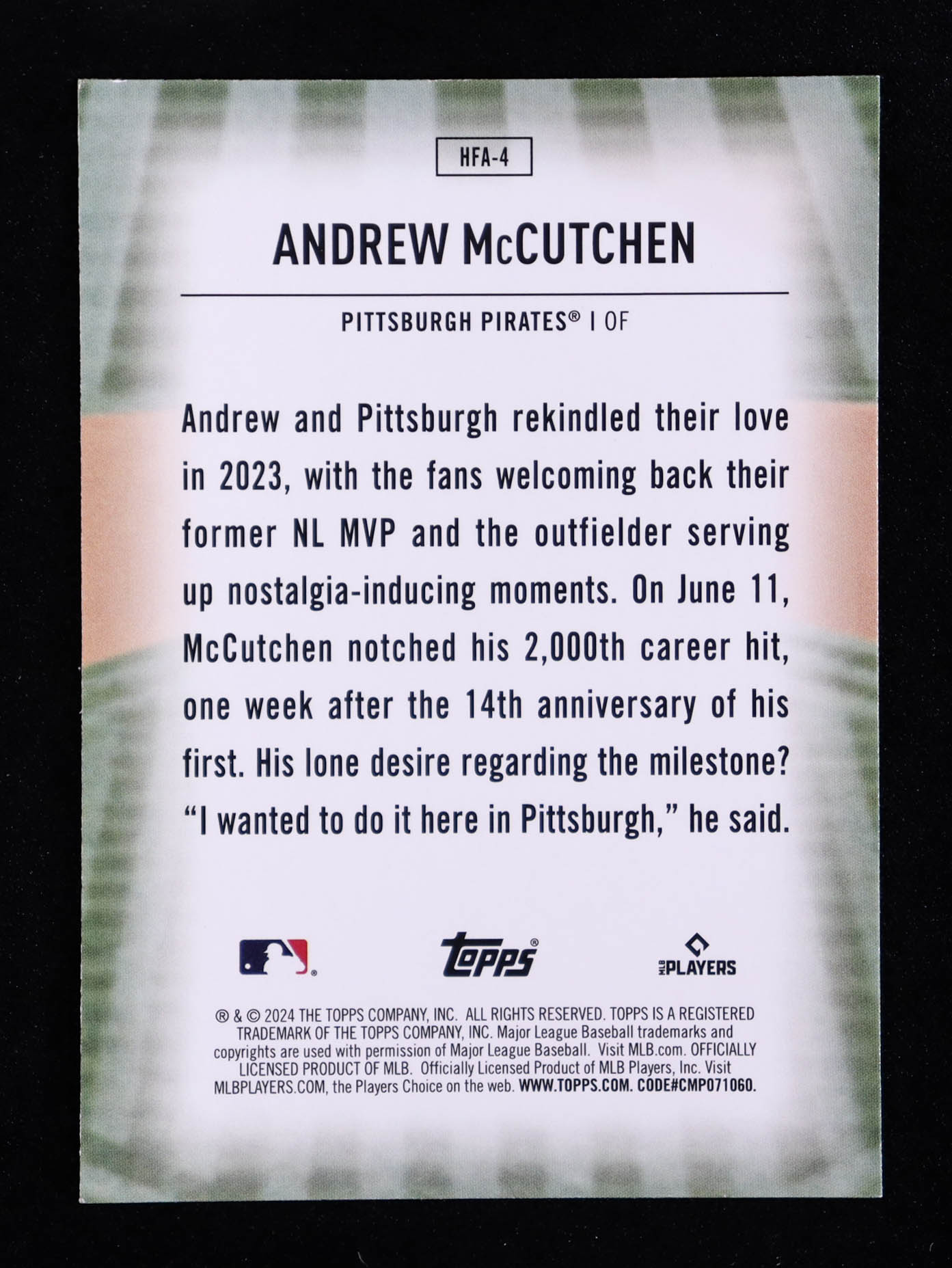 Andrew McCutchen 2024 Topps Home Field Advantage #HFA4 at PristineAuction.com Andrew McCutchen 2024 Topps Home Field Advantage #HFA4 at PristineAuction.com
