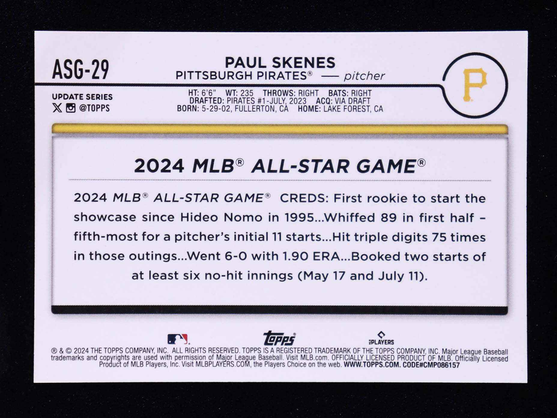 Paul Skenes 2024 Topps Update '24 All-Star Game #ASG29 RC at PristineAuction.com Paul Skenes 2024 Topps Update '24 All-Star Game #ASG29 RC at PristineAuction.com