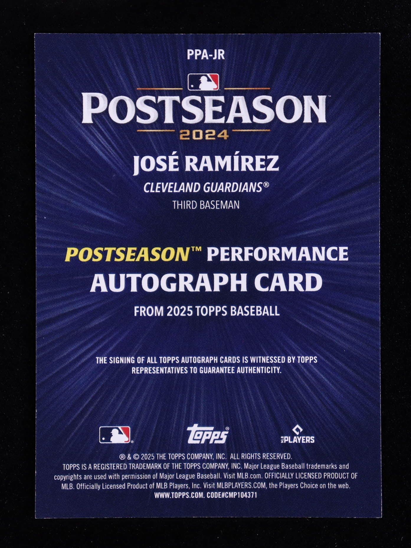 Jose Ramirez 2025 Topps Postseason Performance Autographs Orange #PPAJR #13/25 at PristineAuction.com Jose Ramirez 2025 Topps Postseason Performance Autographs Orange #PPAJR #13/25 at PristineAuction.com