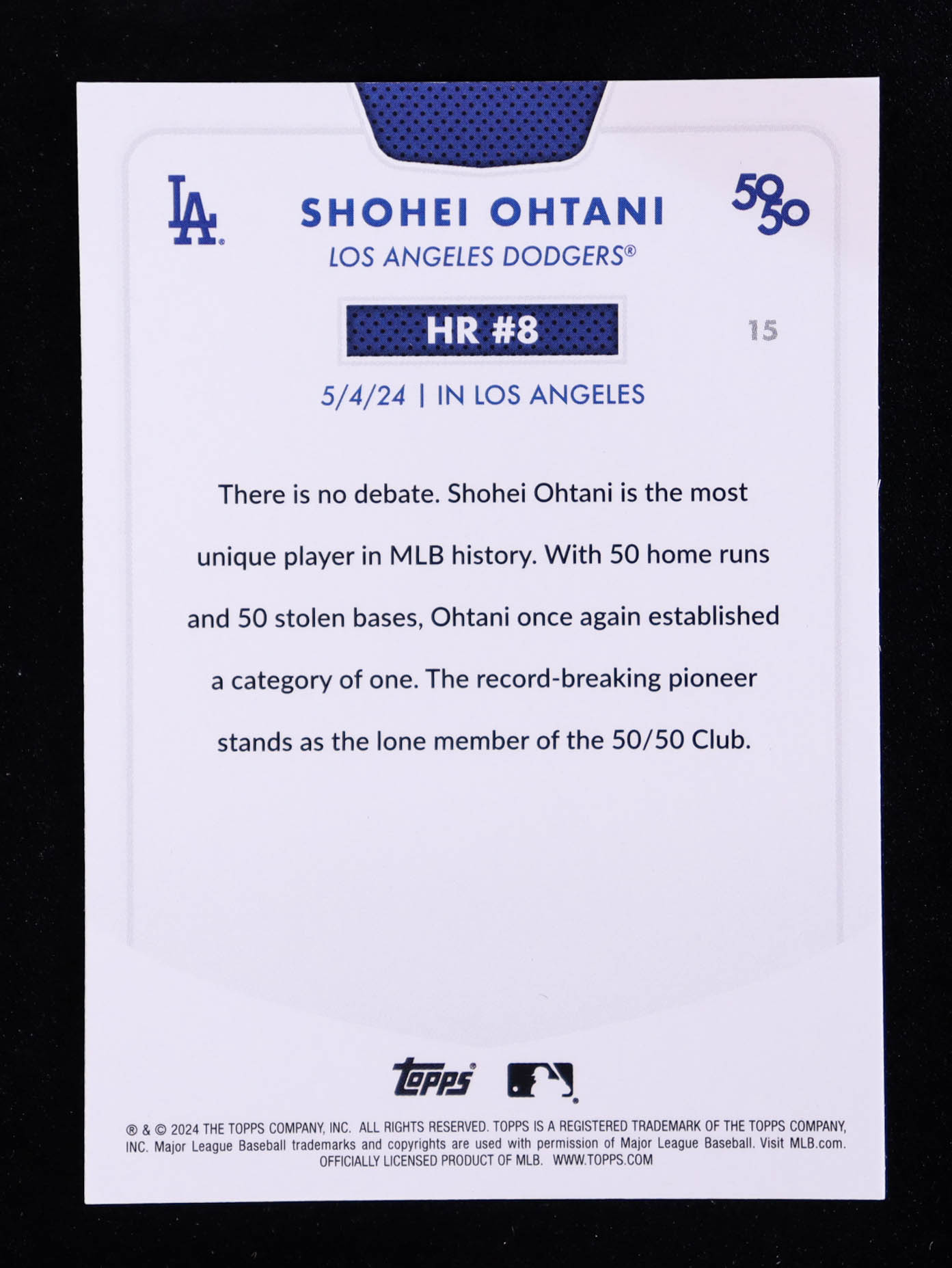 Shohei Ohtani 2024 Topps 50/50 #15 at PristineAuction.com Shohei Ohtani 2024 Topps 50/50 #15 at PristineAuction.com