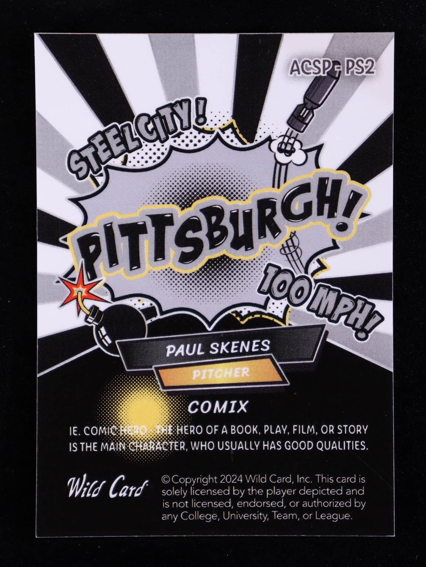 Paul Skenes 2024 Wild Card Alumination Comix Pittsburgh Black/Grey Crystal #ACSPPS2 #20/20 RC at PristineAuction.com Paul Skenes 2024 Wild Card Alumination Comix Pittsburgh Black/Grey Crystal #ACSPPS2 #20/20 RC at PristineAuction.com